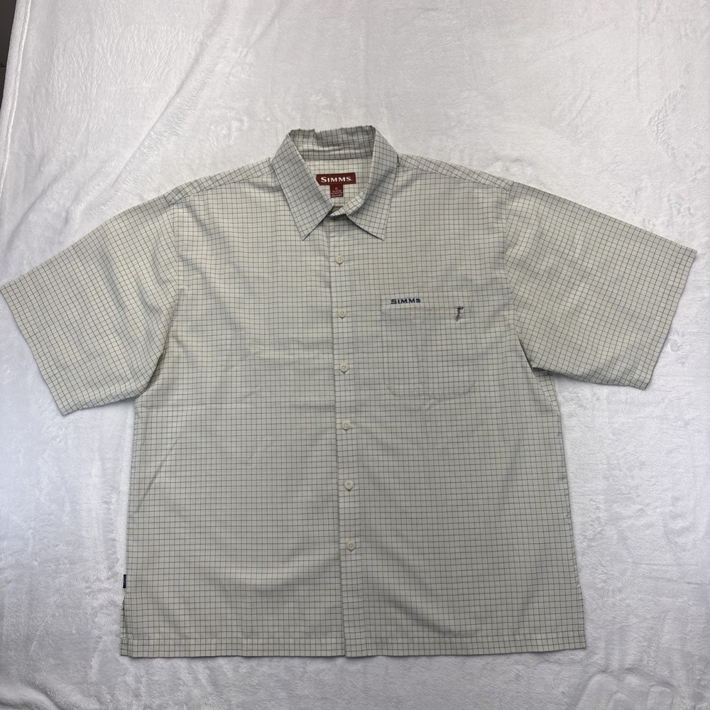 Simms 3XDry Fishing Shirt Mens XL Short Sleeve Vented Plaid Pocket Performance